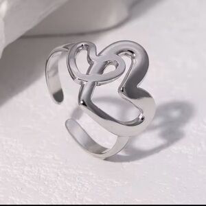 Silver Heart Outline Adjustable Ring - size 7
